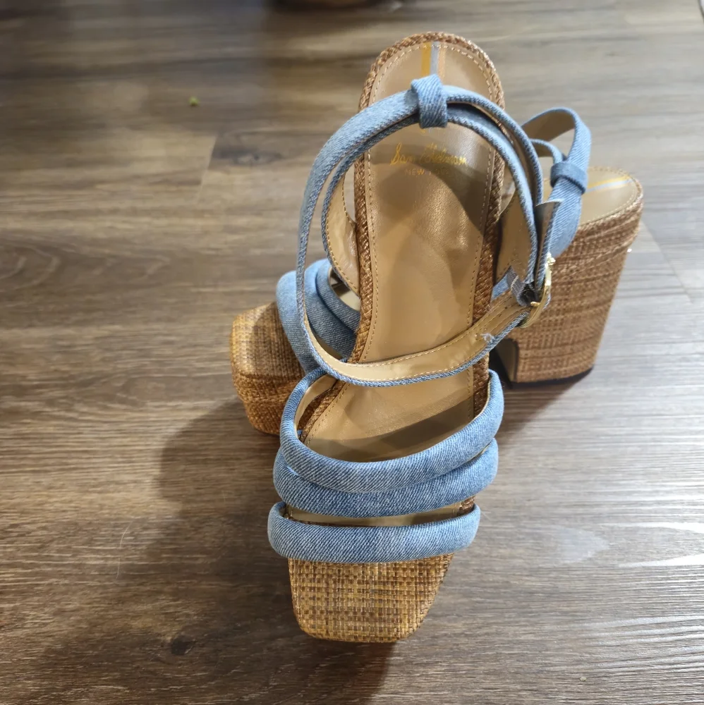 Sam Edelman Tibby Blue Denim Platform Wedge Sandals Sz 8.5 - Picture 8 of 12